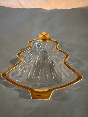 Studio Nova Yuletide Spirit Crystal Christmas Tree Candy Dish Gold Trim Japan